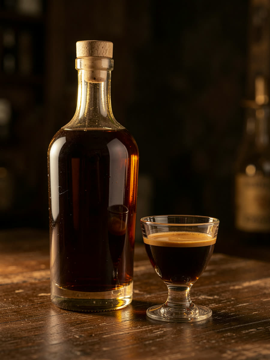 Licor de café em taça de vidro